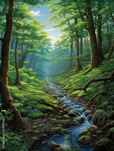 Tranquil Forest Stream Pathways: Enchanting Woodland Ravine Scene © Michael
