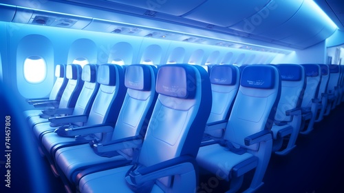 Rows of Empty Seats on Modern New Airplane