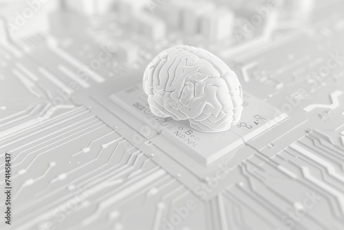 AI Brain Chip modem. Artificial Intelligence transformation human mind mind circuit board. Neuronal network mental strength smart computer processor semiconductor roadmap