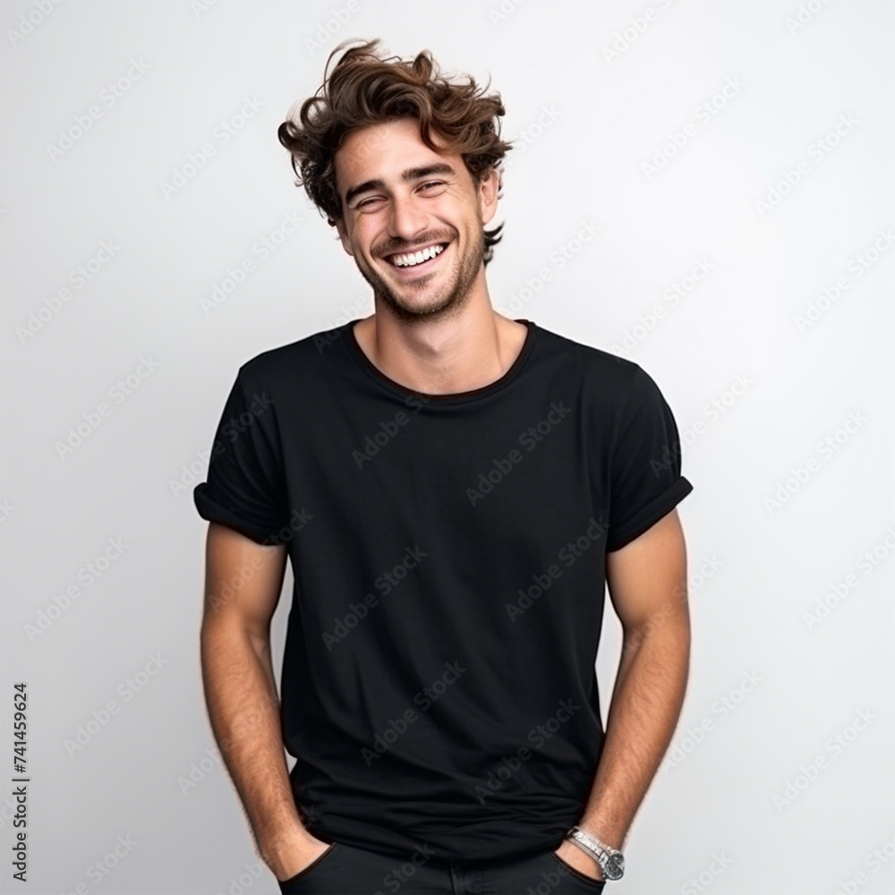 Attractibe young man laughing wearing black isolated on white background Attractibe young man laughing wearing black isolated on white background
