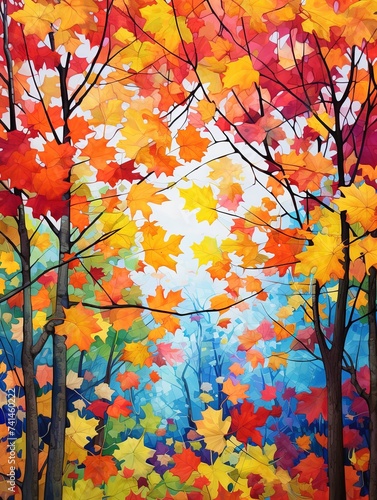 Saturated Fall Colors: Vibrant Autumn Leaf Canopies & Bright Landscape