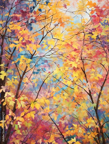 Vibrant Autumn Leaf Canopies Wall Art: Fall Foliage Explosion, Nature's Color Palette Spectacle