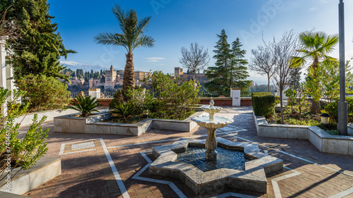 Gardens of the Great Mosque of Granada, in Andalusia, Spain.