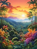 Vibrant Coastal Art Print: Jungle Hills Tropical Jungle Scenes Mountain Landscape