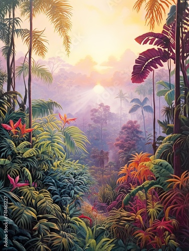 Vibrant Tropical Jungle Mist  Plateau Morning Scenes Art Print