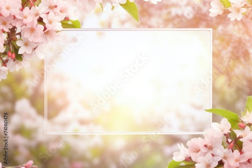 apple tree branch of a flowering tree on blurred background with copy space