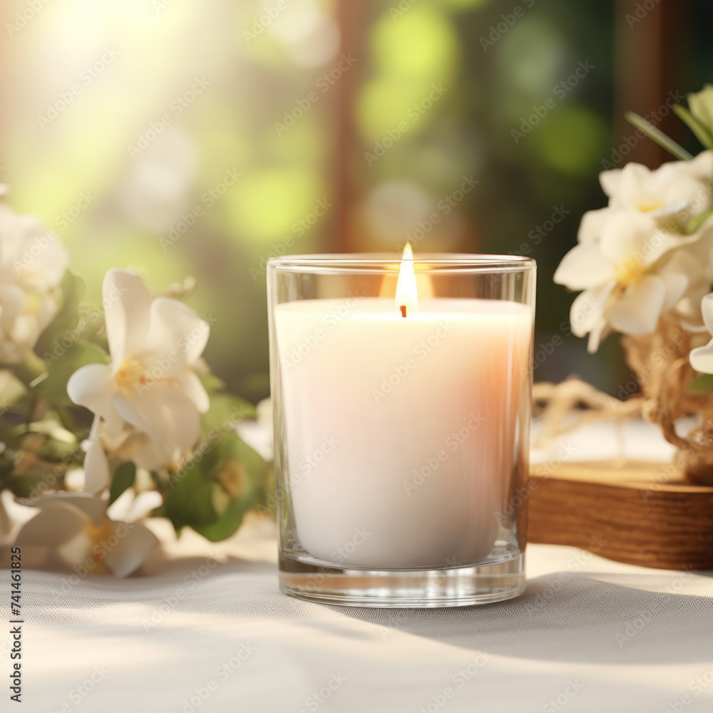 blank scented candle glass mock up floral decorated studio background backdrop blank scented candle glass mock up floral decorated studio background backdrop