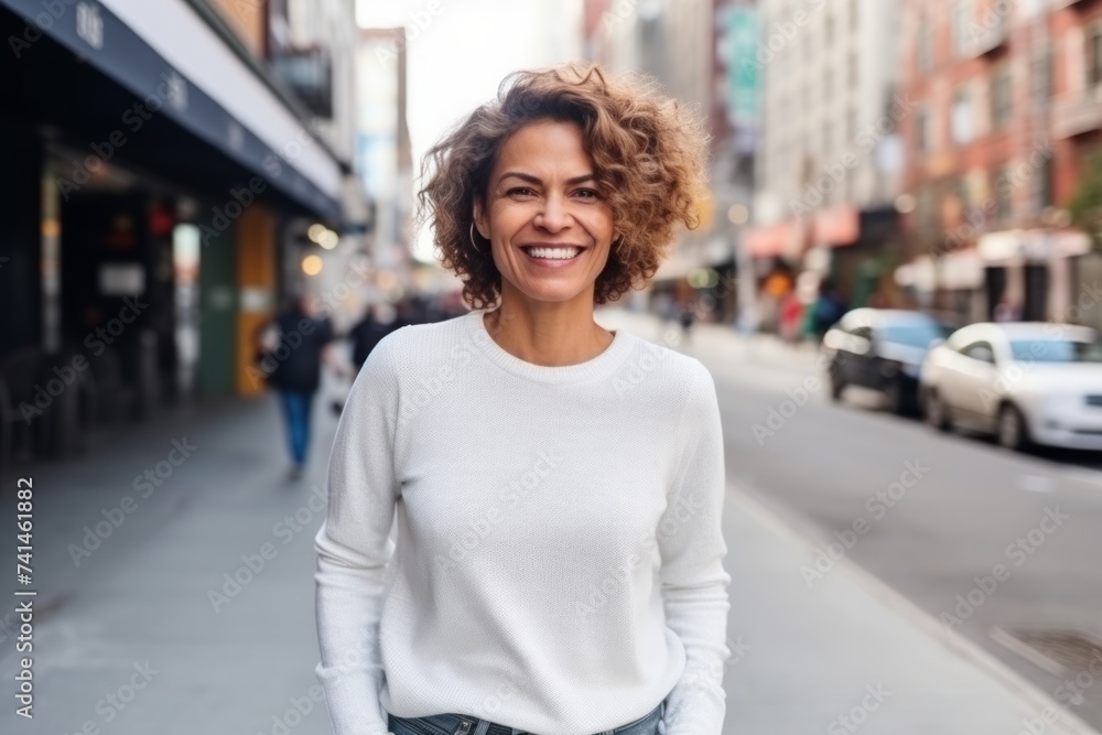 Portrait of a beautiful young woman smiling in New York City.