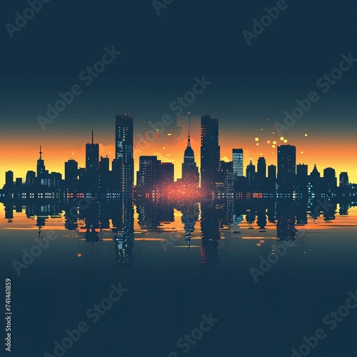 Urban landscape backdrop, cityscape silhouette, modern photo