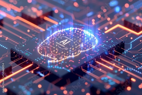 AI Brain Chip pdms. Artificial Intelligence vcsel human dynamic ram mind circuit board. Neuronal network defect density smart computer processor brain computer interfacing