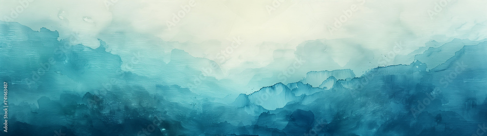 Ethereal Blue Watercolor Landscape - obrazy, fototapety, plakaty 