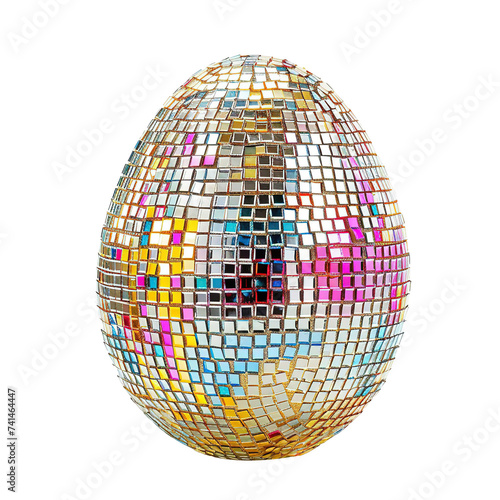Luxury Easter egg with diamonds on white background. Trendy holographic design with Creative Easter concept. Sunlight and shinny. 