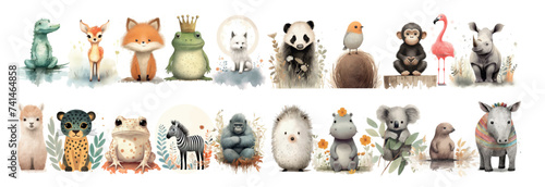 Whimsical Watercolor Collection of Various Animals in Nature - From Frogs to Elephants, Capturing the Diversity of Wildlife in Artistic