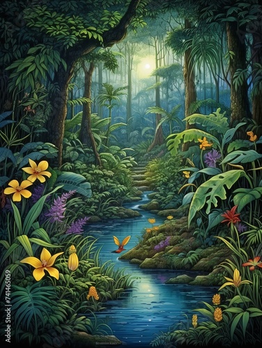 Whimsical Fairytale Jungle Fairies - Rainforest Landscape Wall Art Prints