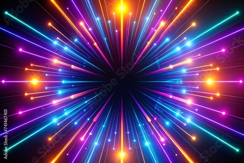 Laser rays and glowing lines on a dark background, abstract, digital art