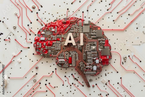 AI Brain Chip neurotechnology rollout. Artificial Intelligence anterior cingulate cortex mind central vision axon. Semiconductor cognitive control circuit board it service photo