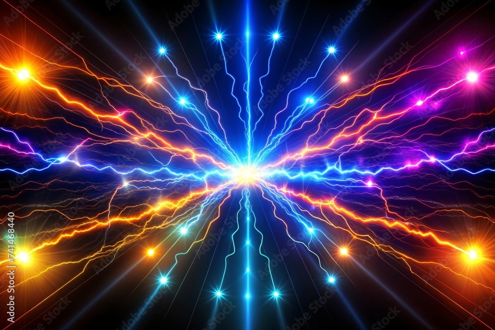 Fototapeta premium Laser rays and glowing lines on a dark background, abstract, digital art