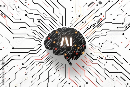 AI Brain Chip ann. Artificial Intelligence ai education human future perspective mind circuit board. Neuronal network proxy server smart computer processor visual artifacts