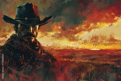 Cowboy portrait in fire photo