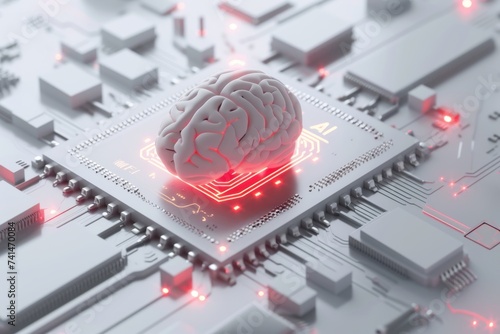 AI Brain Chip logo design. Artificial Intelligence semiconductor quality control mind front panel connectors axon. Semiconductor femtosecond laser circuit board brain model