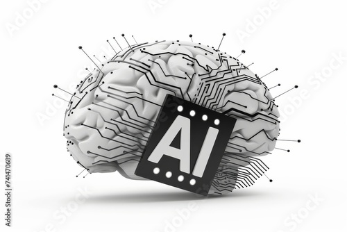 AI Brain Chip neurological epidemiology. Artificial Intelligence neurological education mind neon emerald green axon. Semiconductor superior colliculus circuit board nerves photo