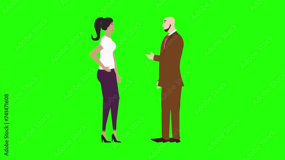 Animation with man and woman character talking each other chroma key, green screen, for explainer videos Animation with man and woman character talking each other chroma key, green screen, for explainer videos
