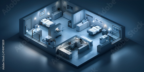 Health industry conceptual isometric clean business design template. room with medical equipment illustration