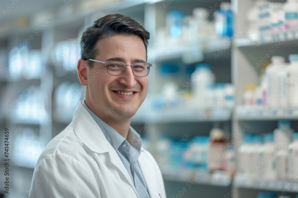 Obraz premium Freundlicher Apotheker Beratung Apotheke Gesundheitspflege Medikamente Fachwissen Kompetenz Patientenbetreuung Pharmazie Service Qualität Vertrauen Gesundheit Berufsleben