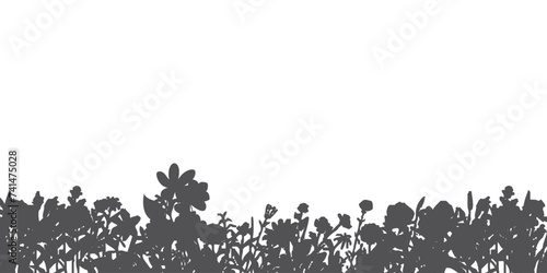 Silhouette of grass with reeds and flowers in spring. Wetland vector illustration with transparent background