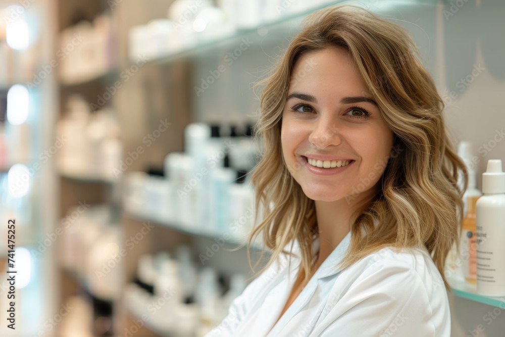 Apothekerin Lächelnde Fachkraft Pharmazie Gesundheitswesen Beratung Medikamente Drogerie Professionalität Service Kompetenz Gesundheit Pflege Beruf Weißer Kittel Frau Junge Erwachsene Freundlich Apothekerin Lächelnde Fachkraft Pharmazie Gesundheitswesen Beratung Medikamente Drogerie Professionalität Service Kompetenz Gesundheit Pflege Beruf Weißer Kittel Frau Junge Erwachsene Freundlich