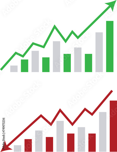 Illustration: The green indicator rises and the red indicator decreases. The concept of profit and loss in stock charts