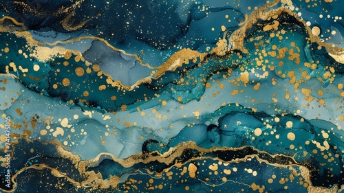 Abstract Blue and Gold Marble Texture Background for Artistic Design