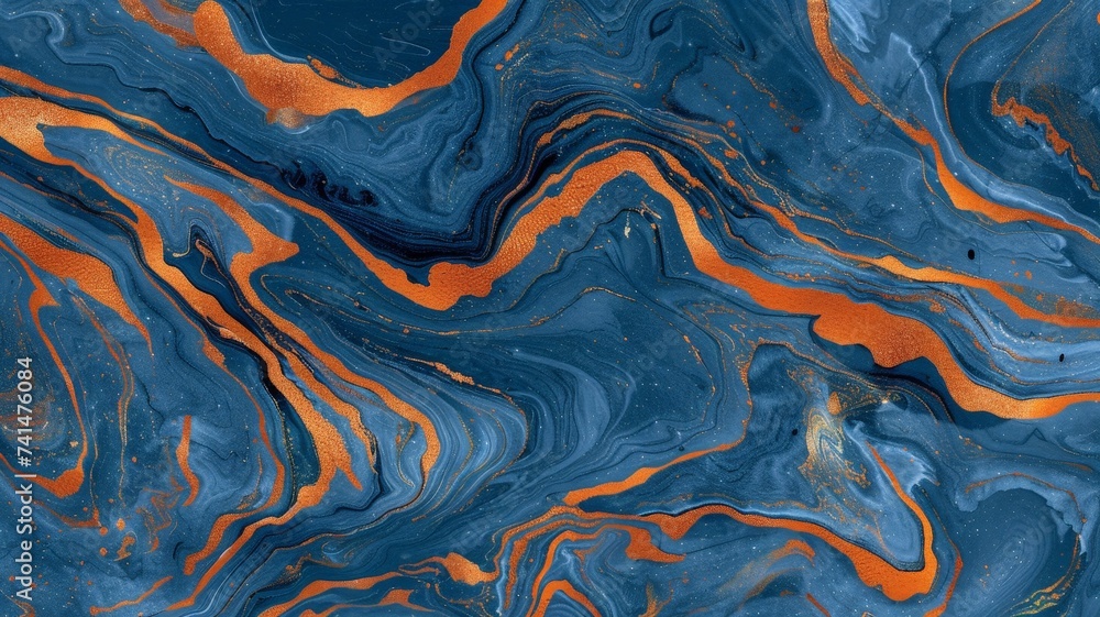 Obraz premium Abstract Blue and Orange Marble Texture for Background or Design
