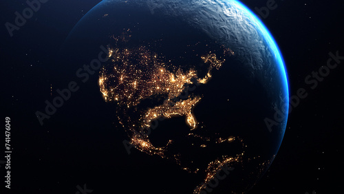 Realistic planet earth and different continents day and night lights