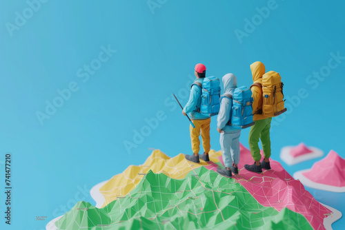 People and cultures in a land 3d icon illustration