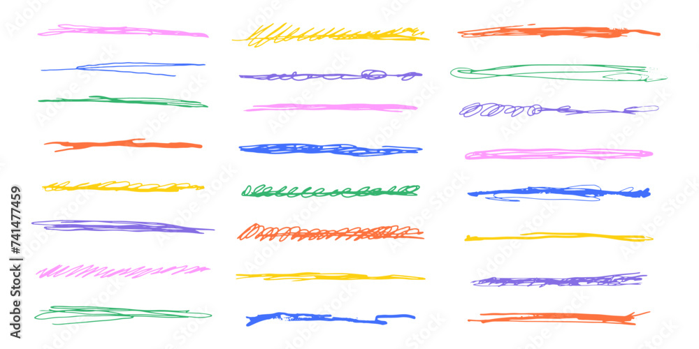 Hand drawn marker lines and squiggles set. Pen brush stroke underlines. Doodle style striketrhoughs, smears, scrathy strokes, emphasis elements. Vector illustration Hand drawn marker lines and squiggles set. Pen brush stroke underlines. Doodle style striketrhoughs, smears, scrathy strokes, emphasis elements. Vector illustration