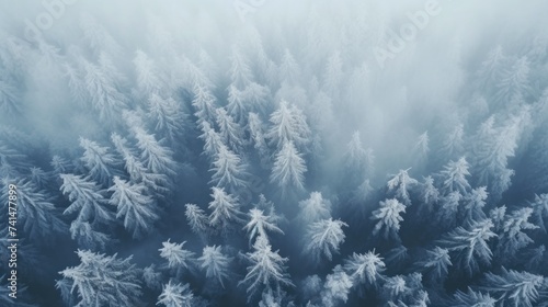 Aerial view of a forest covered in snow, perfect for winter themes © Fotograf