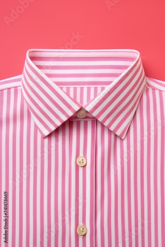 A stylish pink and white striped shirt on a vibrant red background. Perfect for fashion or clothing concepts