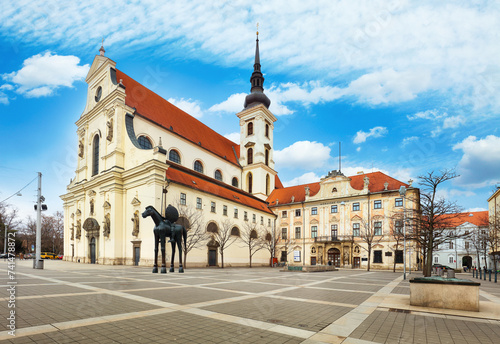 Brno - Church of St. Thomas and Moravian Gallery and Equestrian statue of margrave Jobst of Luxembourg, Czech Republic © TTstudio
