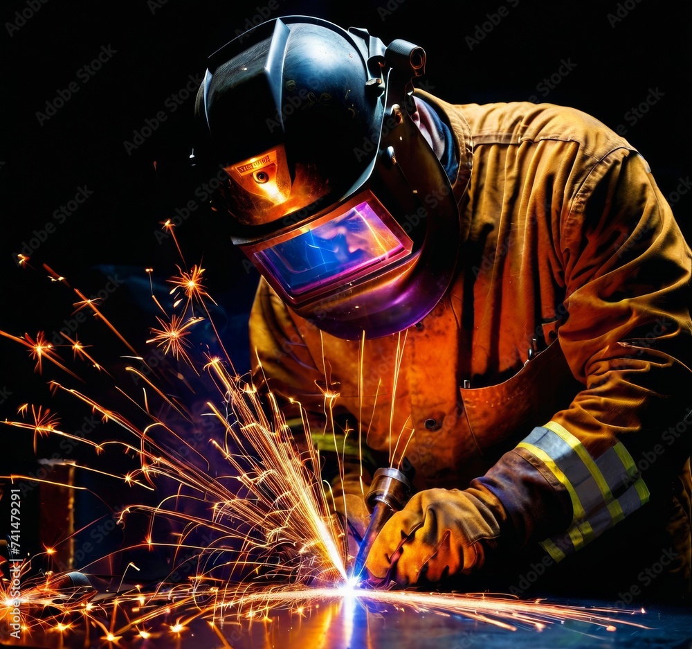 welder welding sparks on a black background welder welding sparks on a black background