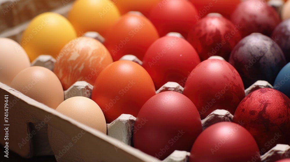 A box filled with colorful Easter eggs. Perfect for Easter holiday designs
