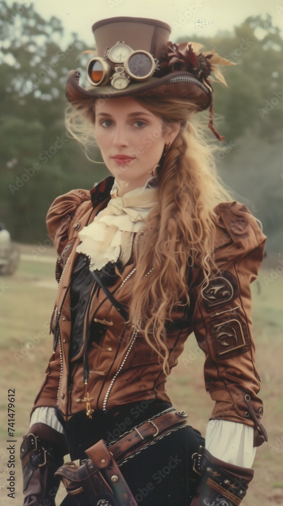 A beautiful girl in a steampunk costume. Vintage photo High resolution