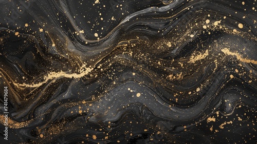Abstract Black and Gold Marble Texture, Luxurious Fluid Art Painting, Elegant Background Design for Creative Projects © Psykromia