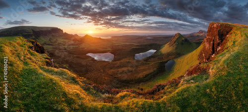 Mountain panorama in Scotland at dramatic sunset, UK