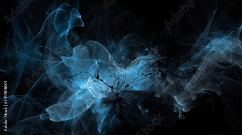 An electric blue smoke emerges from a flower on a dark background