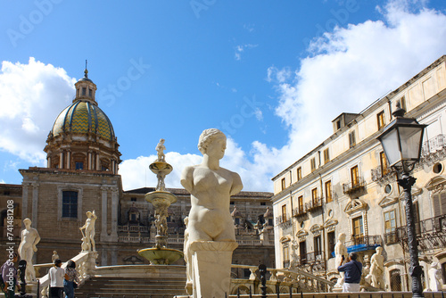 Fragment of Pretoria Fountain at Piazza Pretoria in Palermo, Sicily, Italy