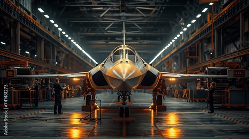 military aircraft on the assembly line. Generative AI photo