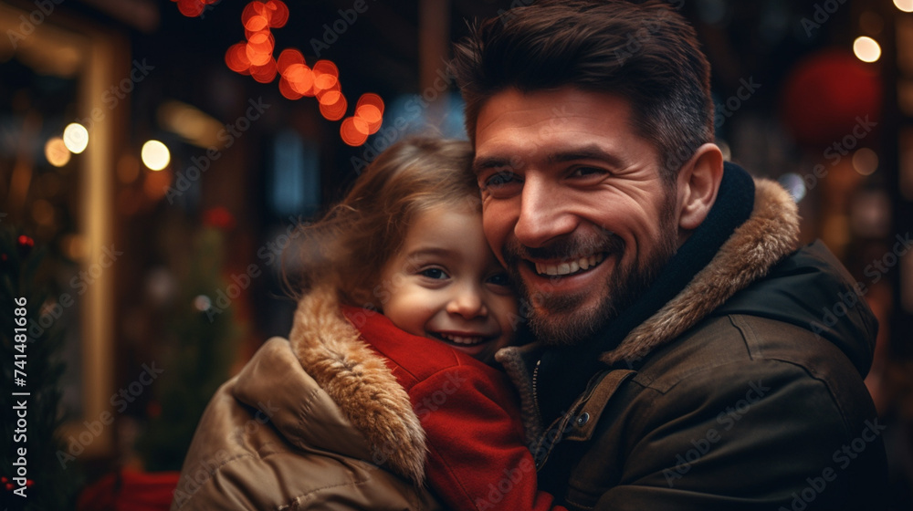 Father hugging his little daughter. Father's day. Cute couple of parent and child. Portrait of happy father and his daughter