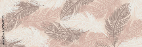 Delicate vector abstract design in badge pastel colors with feathers. Abstract background, cover design, wallpaper, poster, banner
