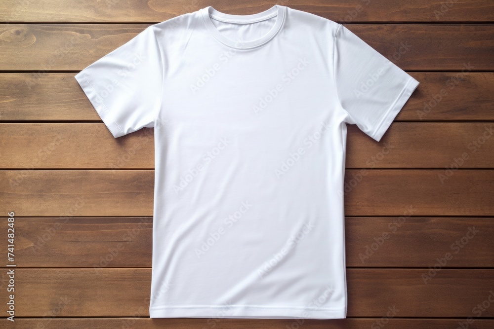 Top view of color T-Shirt on wood plank Top view of color T-Shirt on wood plank